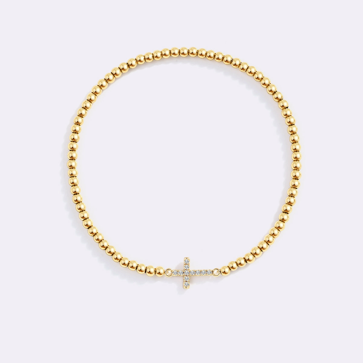 Gold Beaded Cross Stretch Bracelet