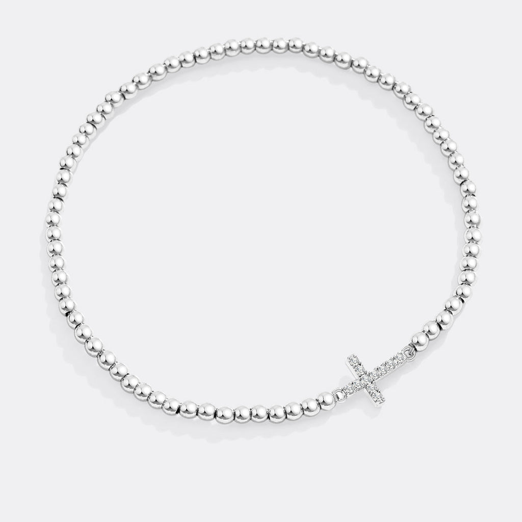 Gold Beaded Cross Stretch Bracelet