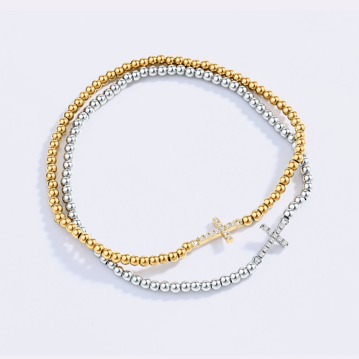 Gold Beaded Cross Stretch Bracelet