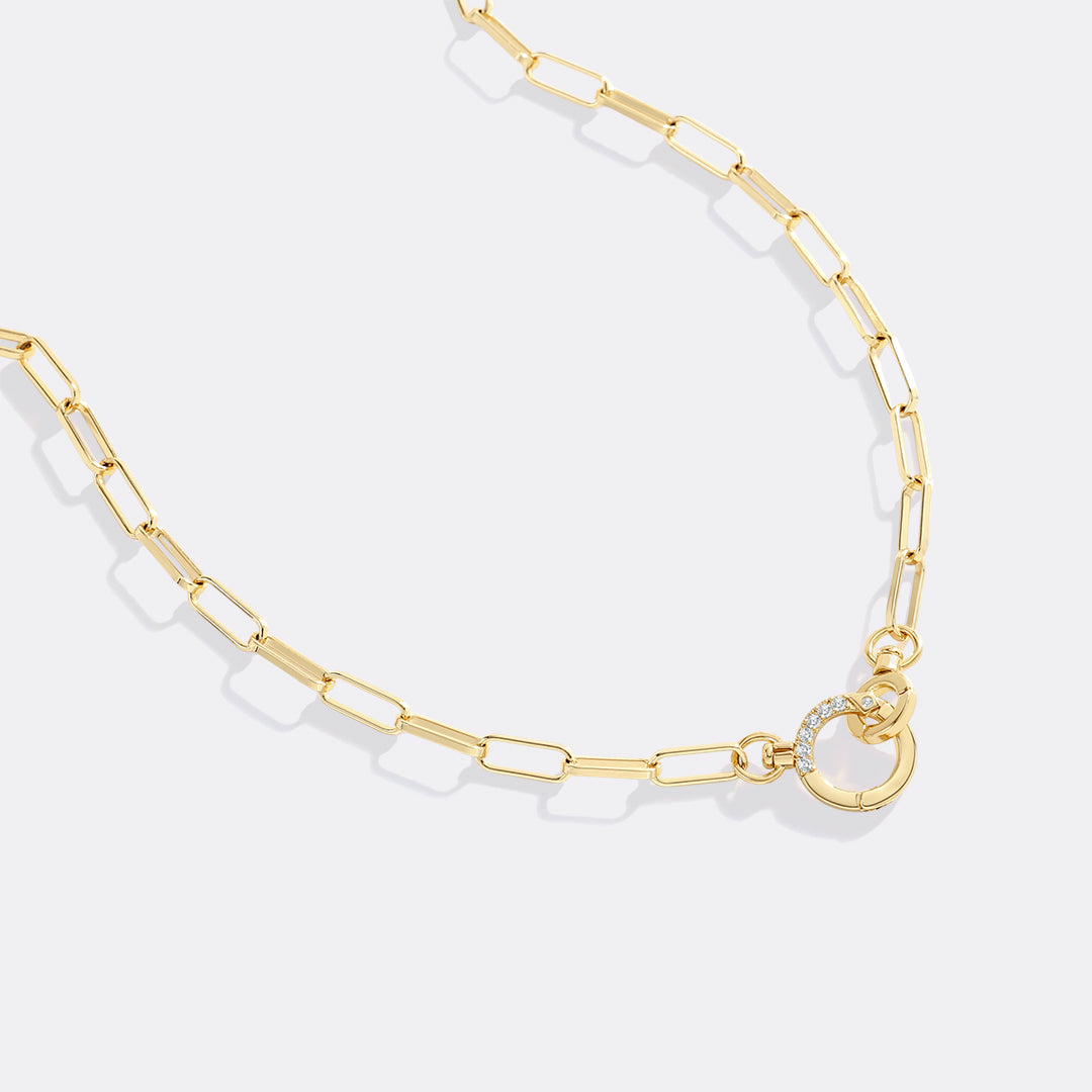 Pave Mint Paperclip Necklace