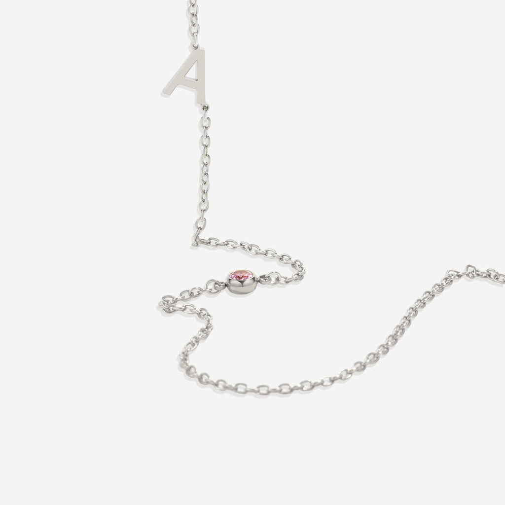Initial Necklace with Birthstone Accent