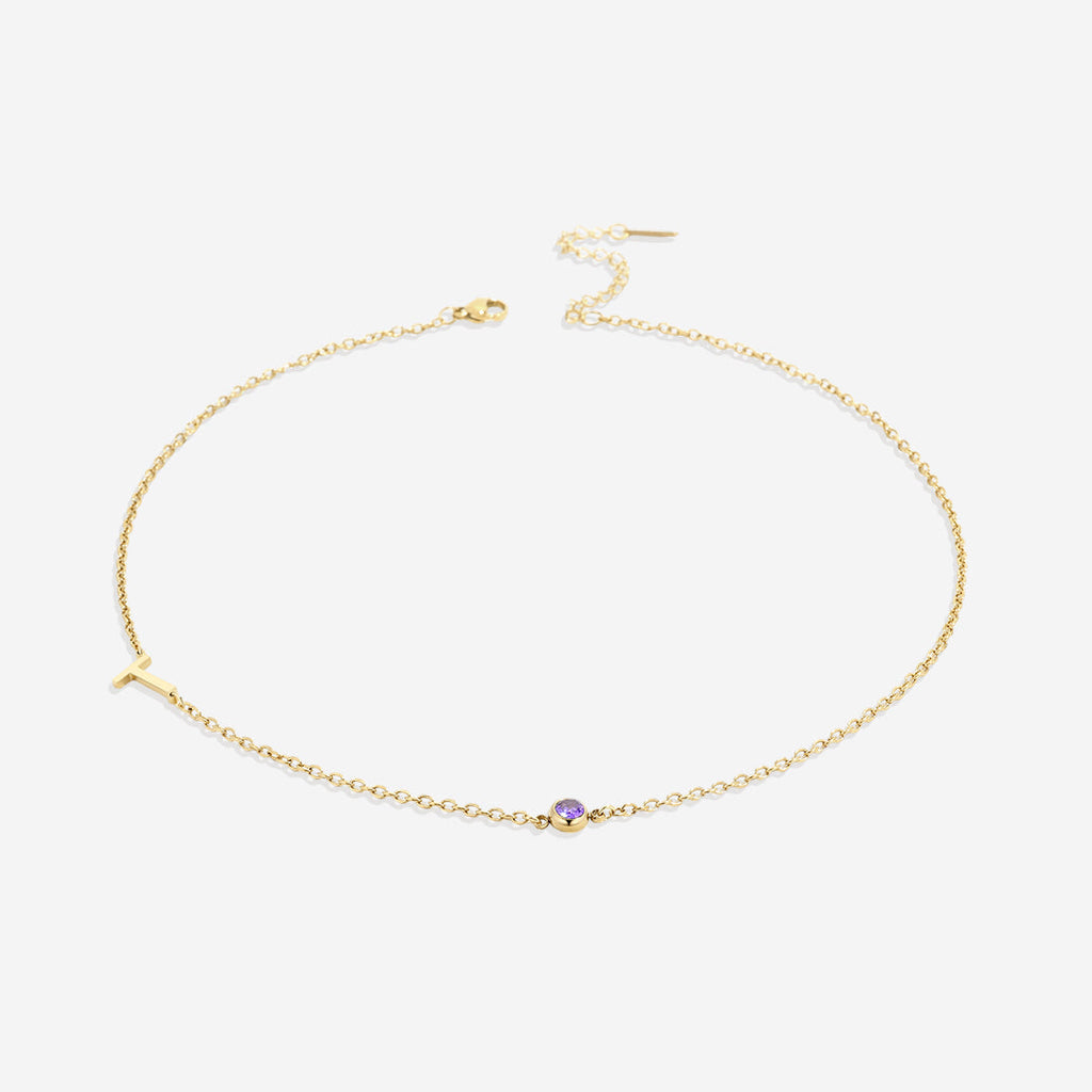 Initial Necklace with Birthstone Accent
