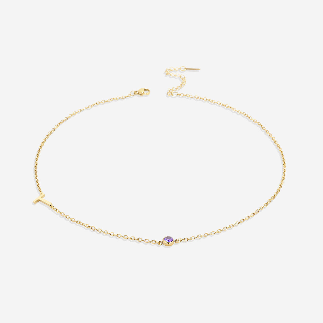 Initial Necklace with Birthstone Accent
