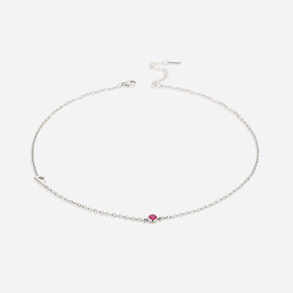 Initial Necklace with Birthstone Accent
