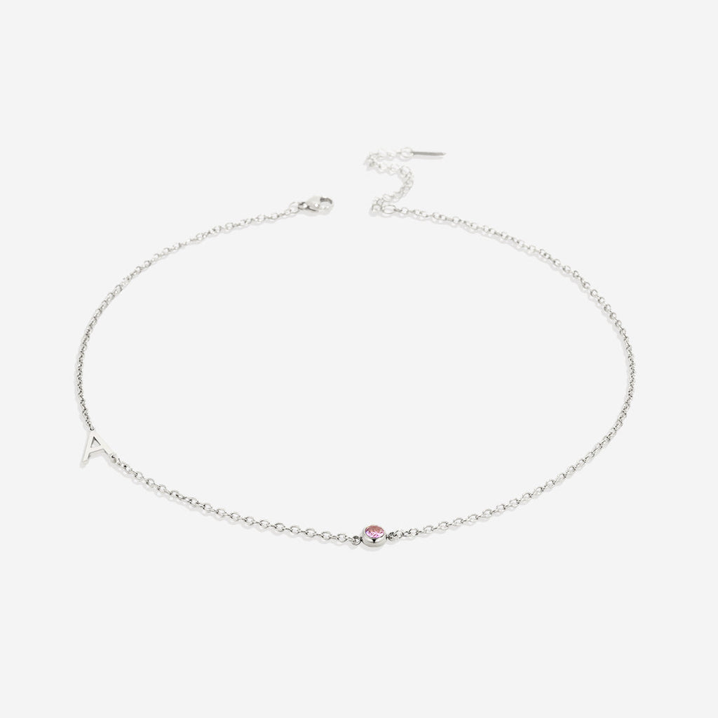 Initial Necklace with Birthstone Accent