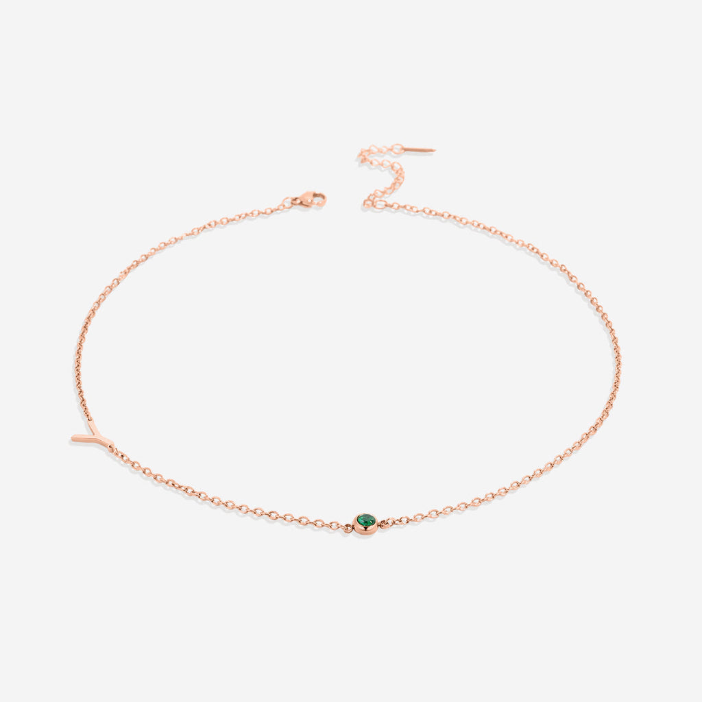 Initial Necklace with Birthstone Accent