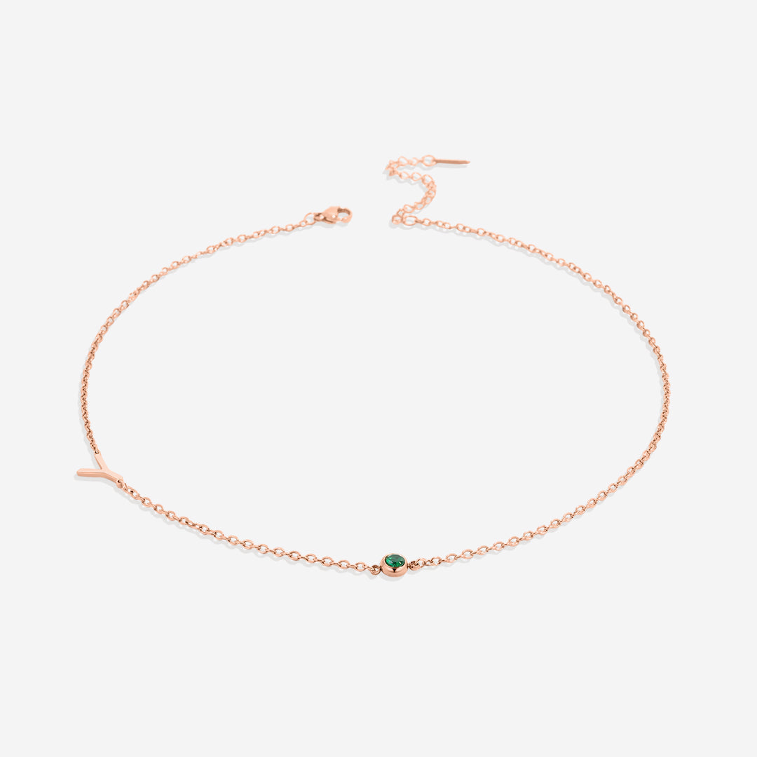 Initial Necklace with Birthstone Accent