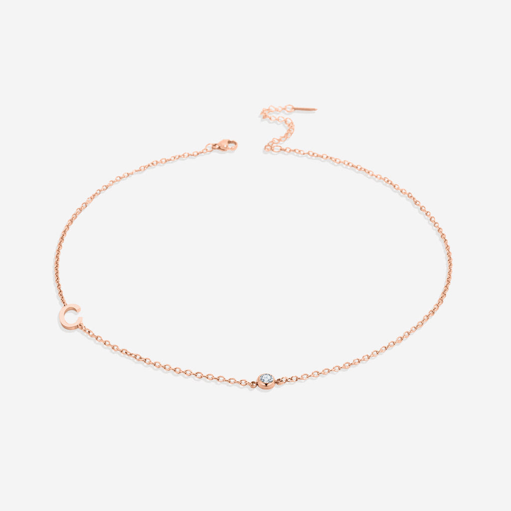 Initial Necklace with Birthstone Accent