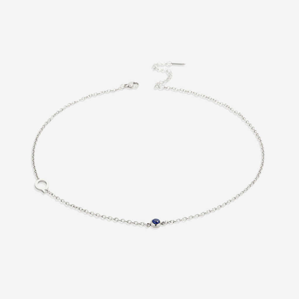 Initial Necklace with Birthstone Accent