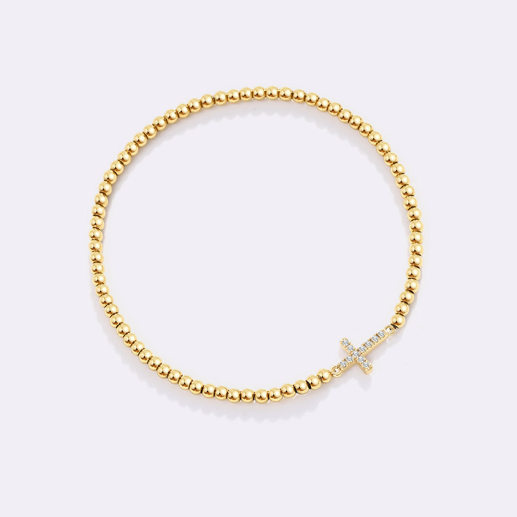 Gold Beaded Cross Stretch Bracelet