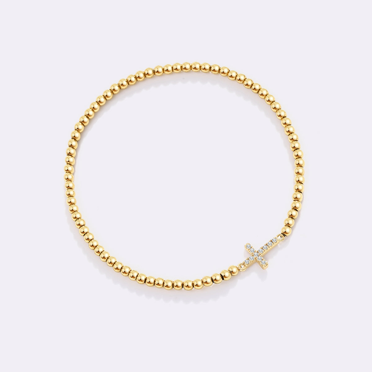 Gold Beaded Cross Stretch Bracelet