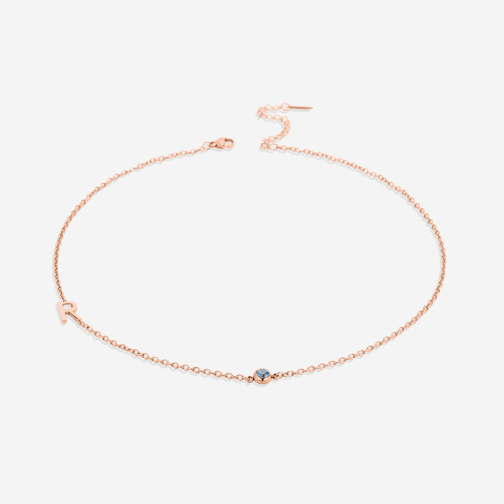Initial Necklace with Birthstone Accent