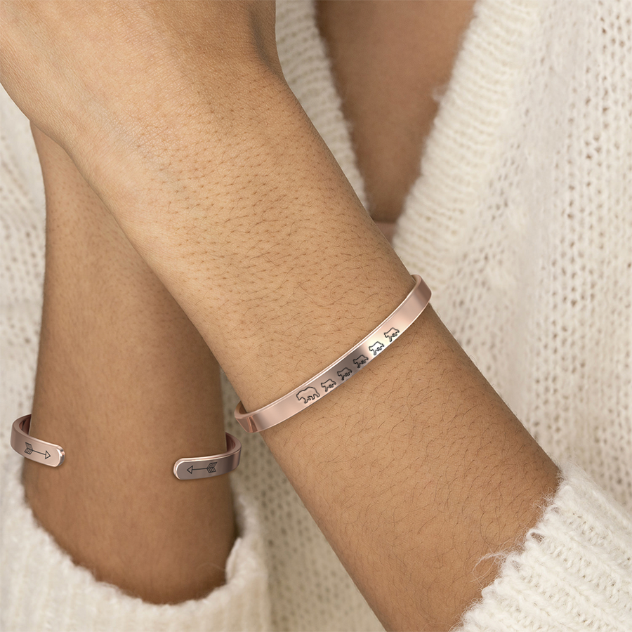 Mama Bear & Her Baby Bears Engraved Cuff Bracelet