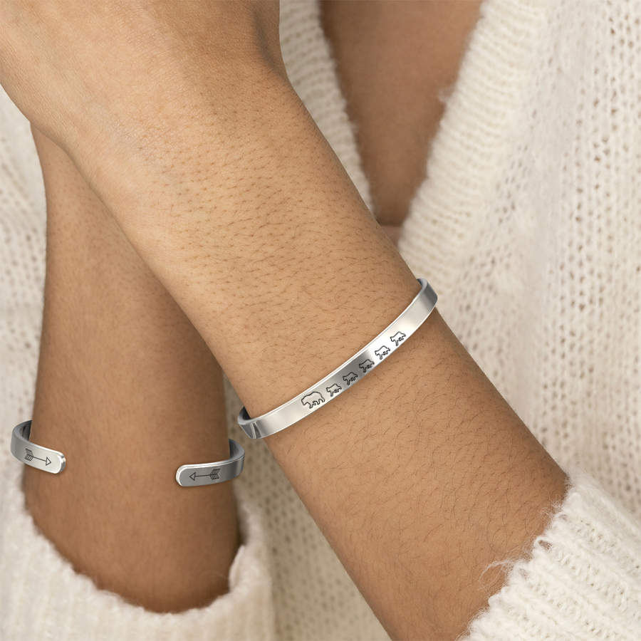 Mama Bear & Her Baby Bears Engraved Cuff Bracelet
