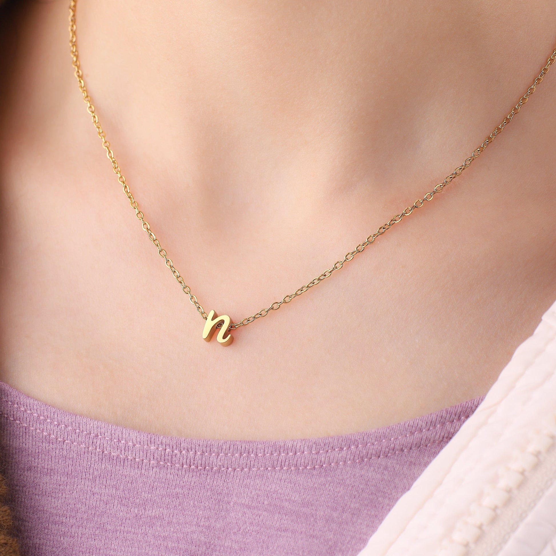 Tiny Script Initial Necklace