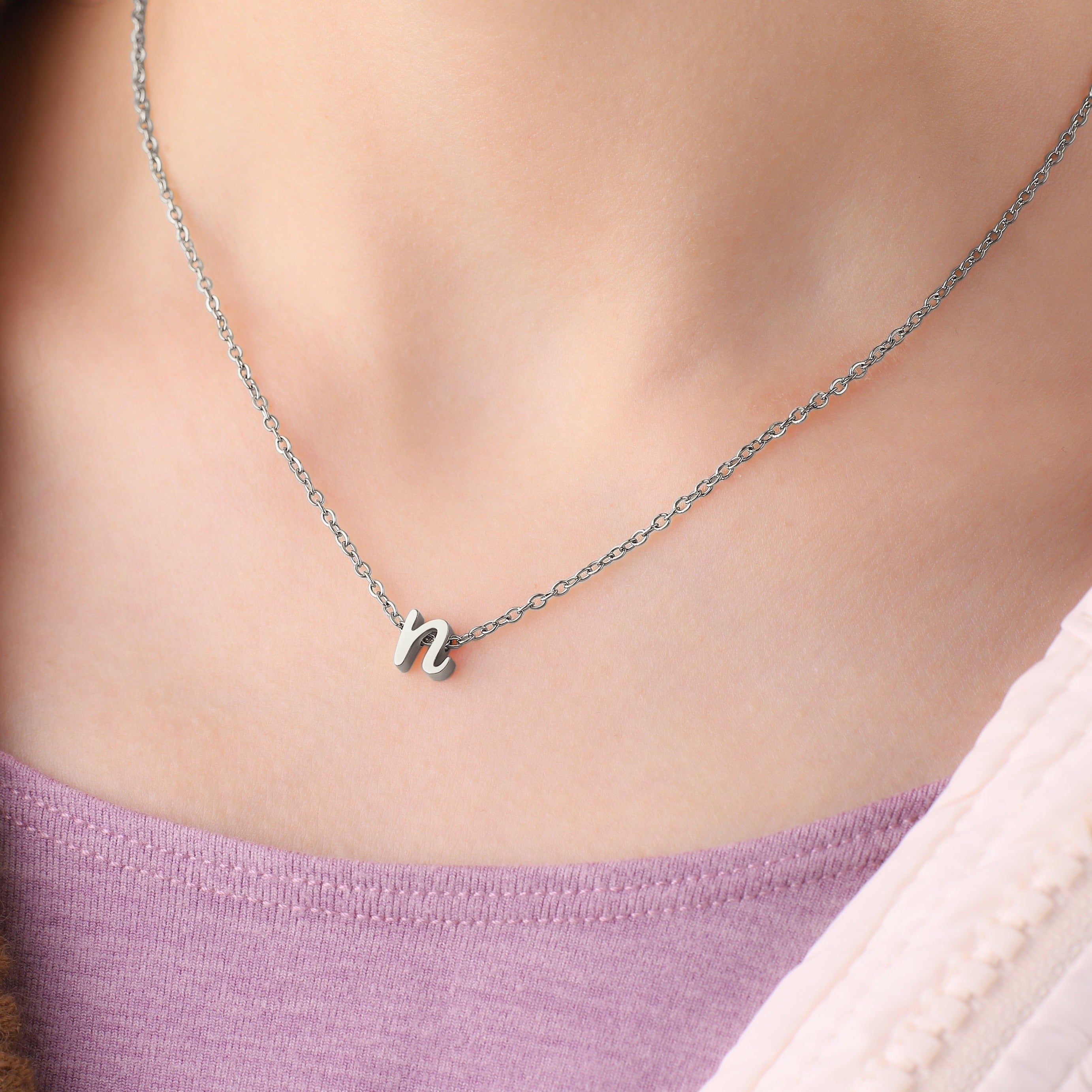Tiny Script Initial Necklace
