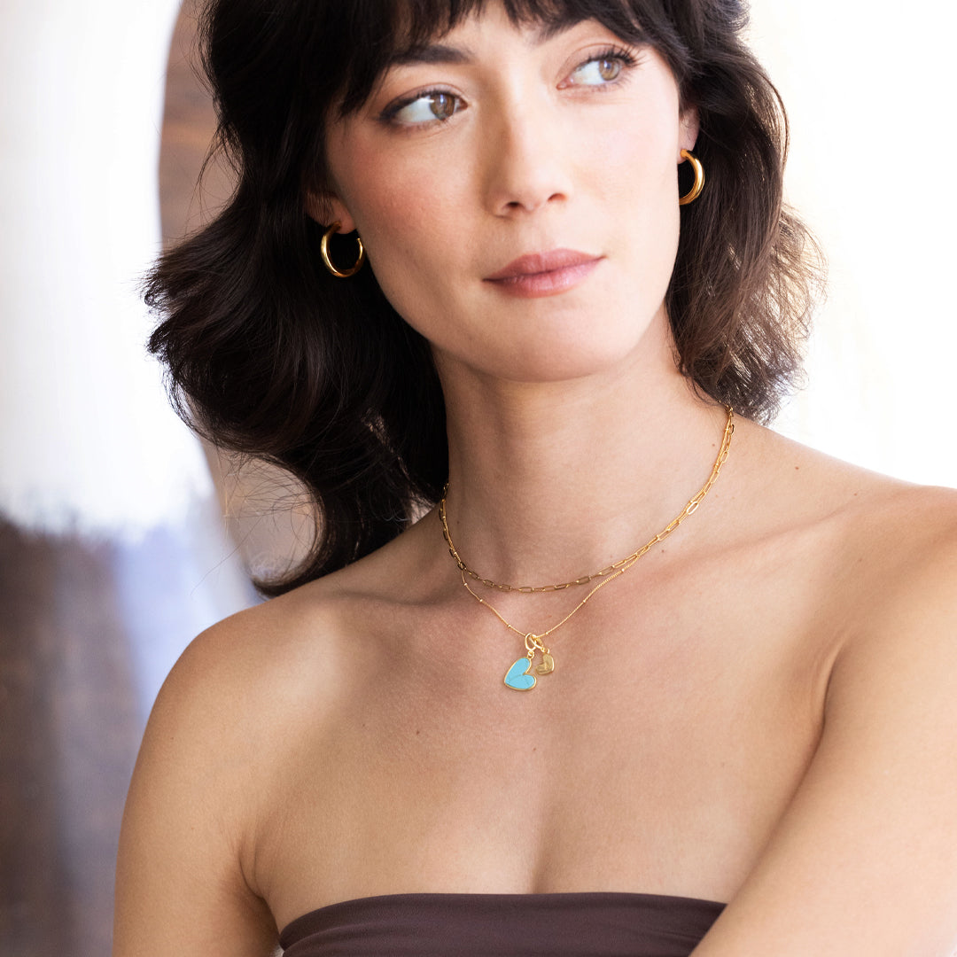 Turquoise Heart Initial Necklace